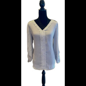 Zac & Rachel Blouse Size Large White Black Polka Dots Gold @ Shoulder Dressy